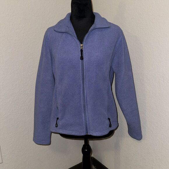 L.L. Bean Fleece Jacket Women's Medium Light Blue Long Sleeve Mock Neck Full Zip - Picture 1 of 10